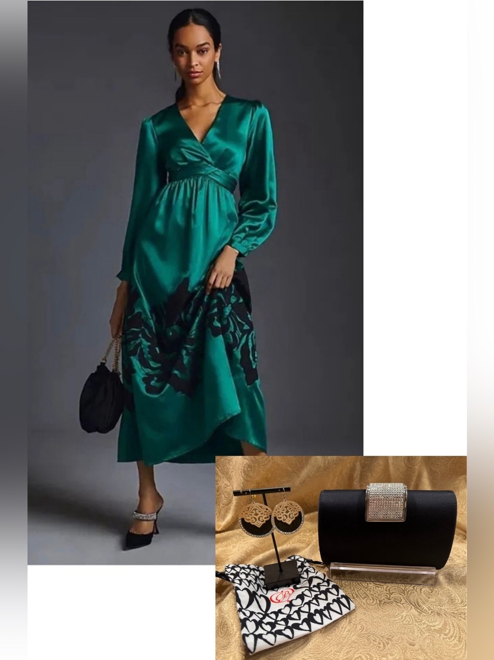 Anthropologie Nikasha Embroidered Satin Dress XL NWT Plus Accessories Bundle - Picture 1 of 17